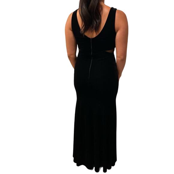 Aqua Women's Black Velvet Full-Length Mesh Inset Evening Dress Size 4 - Picture 12 of 15